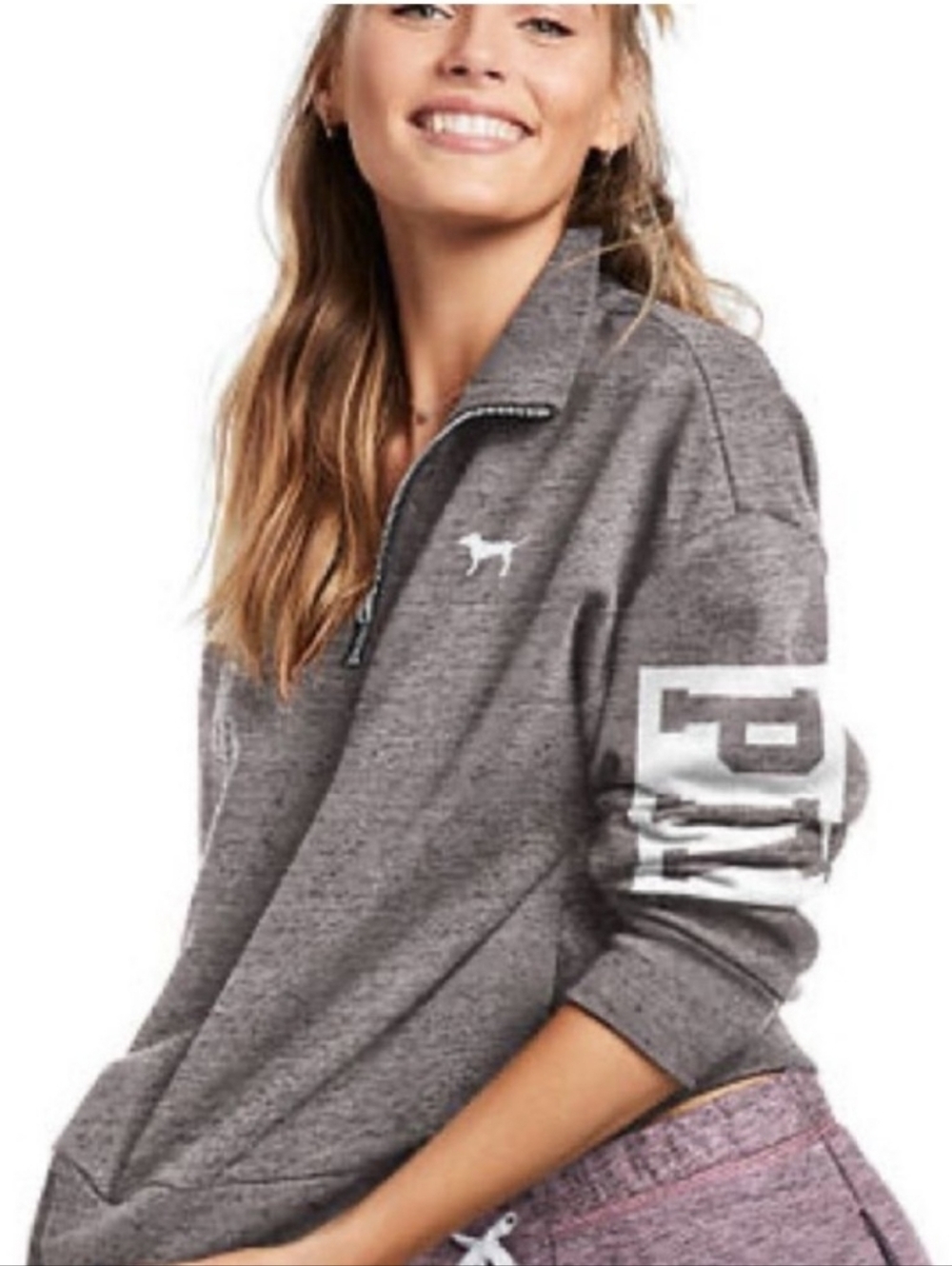 ✨ MUST-HAVE ✨ Victoria’s Secret PINK Varsity Half-Zip Pullover Size L